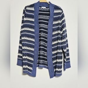 Croft & Barrow Smokey Blue/White/Black Knit Cardigan,  Sz M